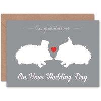 Artery8 Animal Silhouette Love Heart Hedgehog Wedding Card