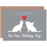 Wee Blue Coo Animal Silhouette Love Two Cats Heart Wedding Card