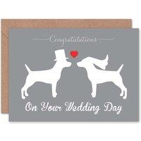 Wee Blue Coo Animal Silhouette Love Two Dogs Heart Wedding Card