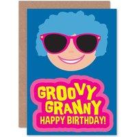Artery8 Birthday Happy Gran Granny Groovy Cool Lady Greetings Card in Blue