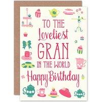 Artery8 Birthday Happy Grandmother Gran Loveliest World Greetings Card in Off-White