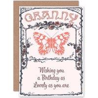 Artery8 Birthday Happy Granny Gran Lovely Butterfly Retro Greetings Card in White