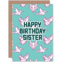 Artery8 Birthday Sister Origami Animals Greetings Card in Blue
