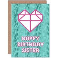 Artery8 Birthday Happy Sister Origami Heart Design Greetings Card in Blue