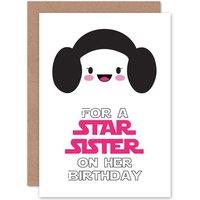 Artery8 Happy Birthday Card Sister Princess Leia Star Cartoon Greetings Card in White