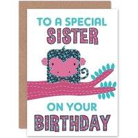 Artery8 Birthday Happy Sister Special Monkey Tree Greetings Card in Pink