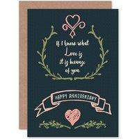 Artery8 Anniversary Card Happy Know What Love Is Romantic Heart Greetings Card in Dark Grey