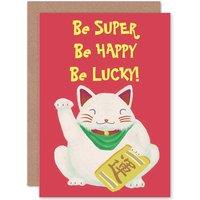 Artery8 Maneki-Neko Waving Cat Greetings Card in Red