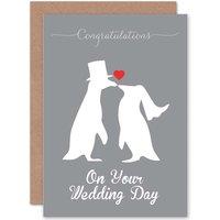 Wee Blue Coo Animal Silhouette Love Penguins Heart Wedding Card