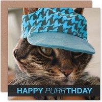 Wee Blue Coo Happy Purrthday Blue Hat Cap Cat Lover Birthday Card
