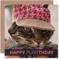 Wee Blue Coo Happy Purrthday Pink Hat Cap Cat Lover Birthday Card