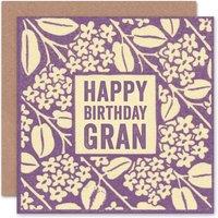 Wee Blue Coo Happy Birthday Gran Purple Cream Floral Greeting Card
