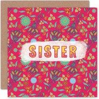 Wee Blue Coo Happy Birthday Sister Pink Retro Floral Pattern Card