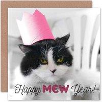 Artery8 Happy Mew Year Grumpy Pet New Pun Cat Lover Hogmanay Card