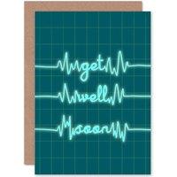 Artery8 Get Well Heart Monitor Greetings Card in Blue