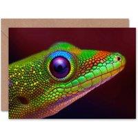 Artery8 Gold Dust Day Gecko Colourful Head Animal Photograph Card