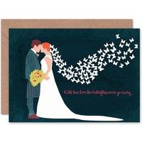Artery8 Scottish Groom Bride True Love Butterflies Wedding Card