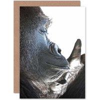 Artery8 Birthday Animal Photo Ape Gorilla Close Up Head Greetings Card in Grey