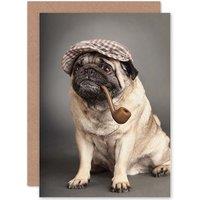 Artery8 Birthday Cute Dog Sherlock Holmes Greetings Card in Grey