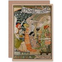 Artery8 Grasset Nouveau Christmas Celebration Vintage Greetings Card in Beige