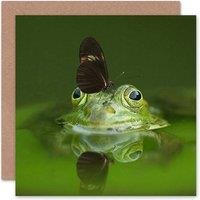 Artery8 Green Frog With Butterfly Cute Animal Photograph Greeting Card