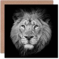 Artery8 Lion Head Black White Animal Photograph Big Cat Lover Card