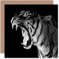 Artery8 Tiger Roar Black White Animal Photograph Big Cat Lover Card