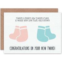 Artery8 New Baby Twins 20 Fingers Toes Greetings Card in White