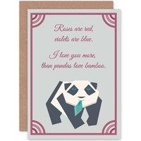 Artery8 Romance Valentine Panda Poem Bamboo Greetings Card in Grey