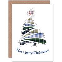 Artery8 Christmas Xmas Barry Tartan Tree Greetings Card in White