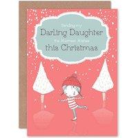 Artery8 Warmest Wishes Darling Daughter Christmas Xmas Greetings Card in Pink