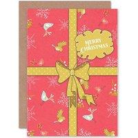 Artery8 Cute Christmas Present Wrapper Xmas Gift Bow Ribbon Greetings Card in Red