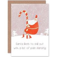 Artery8 Christmas Xmas Santa Pole Dancing Fun Greetings Card in White