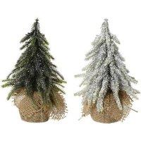 Garden Greatness Set Of 2 Mini Glitter Effect Tree Decoration in Green | Size: 1 Pack