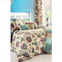 Dreams & Drapes 'Marinelli' Hand Painted Floral Print Duvet Cover Set in Teal | Size: Single