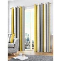 Fusion 'Whitworth Stripe' Fully Lined 100% Cotton Eyelet Curtains in Mustard | Size: 117 cm width x 183 cm drop