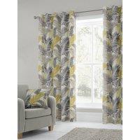 Fusion 'Tropical' Exotic Palm Leaf Print 100% Cotton Eyelet Curtains in Yellow | Size: 117 cm width x 137 cm drop