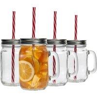 Rink Drink Mason Drinking Jar Glasses with Straws - 450ml - Pack of 4 in Clear