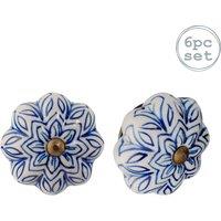 Nicola Spring Floral Ceramic Cabinet Knobs - Pack of 6 in Navy | Size: 1000mm x 500mm
