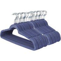 Harbour Housewares 50x Velvet Hangers - Non-Slip Coat Clothes Hangers with Trouser Bar in Blue