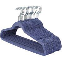 Harbour Housewares 25x Velvet Hangers - Non-Slip Coat Clothes Hangers with Trouser Bar in Blue