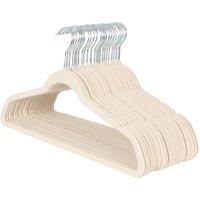 Harbour Housewares 25x Velvet Hangers - Non-Slip Coat Clothes Hangers with Trouser Bar in Ivory