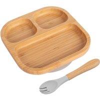Tiny Dining Bamboo Segmented Baby Weaning Plate & Fork Set in Grey