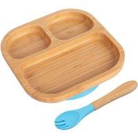 Tiny Dining Bamboo Segmented Baby Weaning Plate & Fork Set in Blue