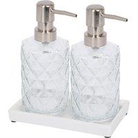 Harbour Housewares 2pc Prism Glass Soap Dispenser Set with Ceramic Tray - 330ml in Clear