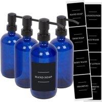 Harbour Housewares Glass Soap Dispensers with Labels - 500ml - Black - Pack of 4 in Blue