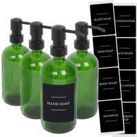 Harbour Housewares Glass Soap Dispensers with Labels - 500ml - Black - Pack of 4 in Green