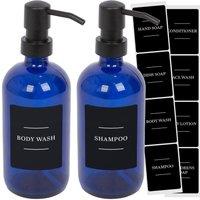 Harbour Housewares Glass Soap Dispensers with Labels - 500ml - Black - Pack of 2 in Blue