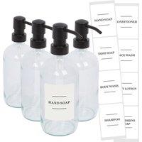 Harbour Housewares Glass Soap Dispensers with Labels - 500ml - White - Pack of 4 in Clear