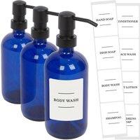 Harbour Housewares Glass Soap Dispensers with Labels - 500ml - White - Pack of 3 in Blue